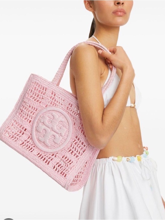 Tory Burch Handbags - Tory Burch Pink  Ella Crochet Tote